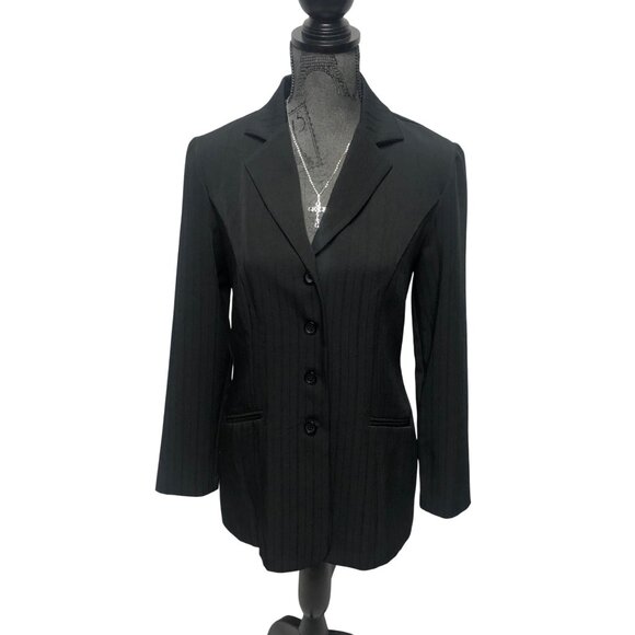 Breakin Loose Blazer Womens Size 9-10 Black Buttoned Pinstripe Jacket Office - Picture 1 of 7